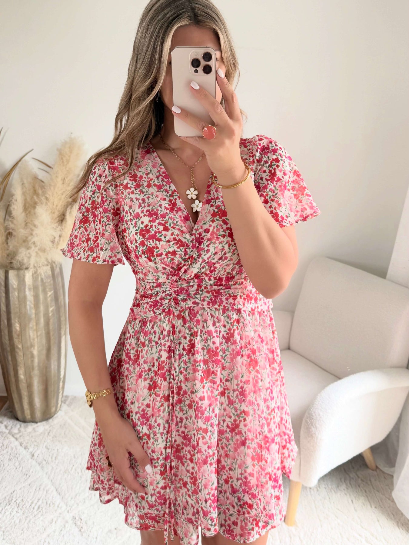Robe Laure courte fluide imprimée rose du S au 4XL - Easy Dressing