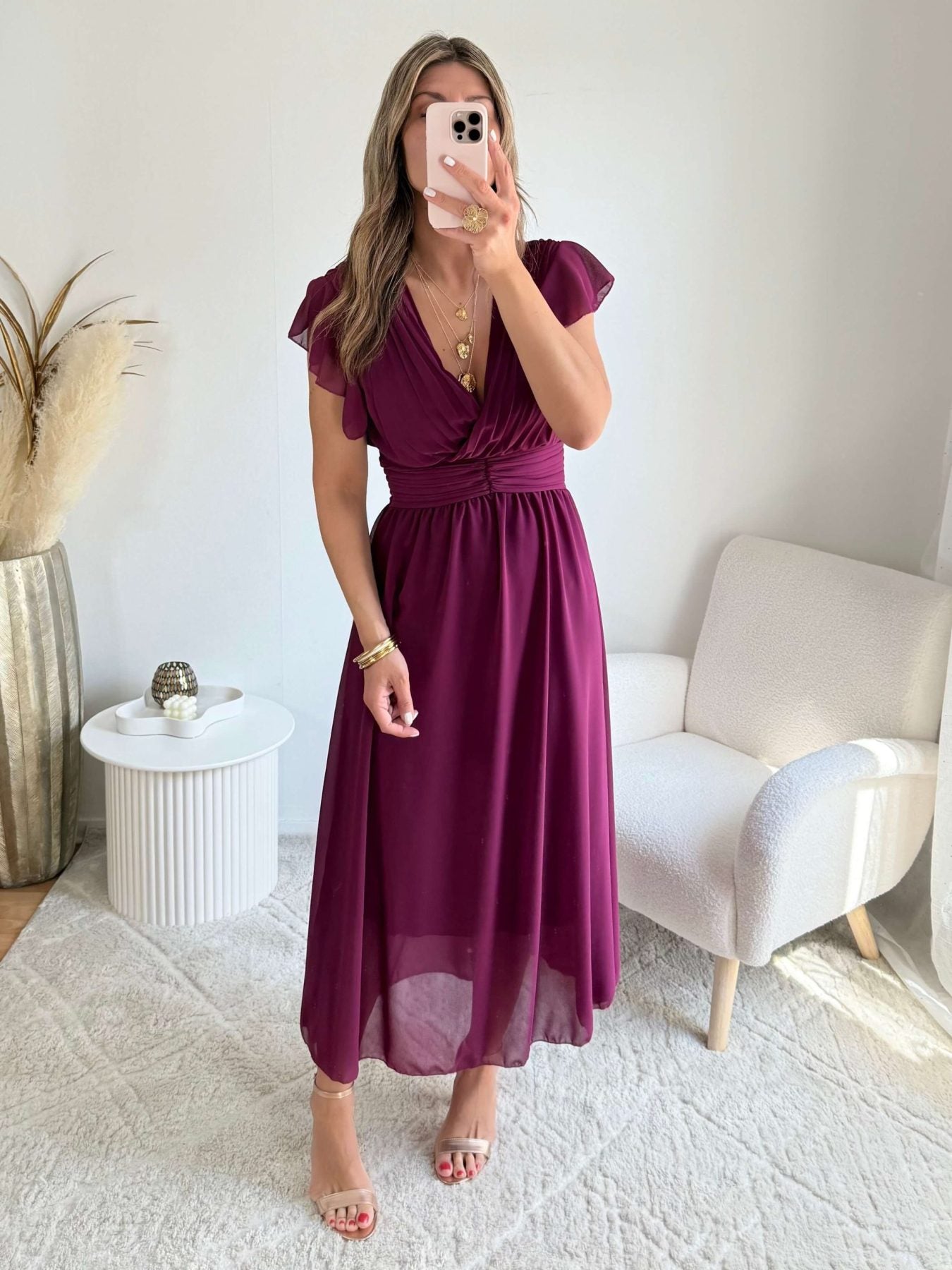 Robe longue fluide prune cérémonie - Zoé - Robe Easy Dressing