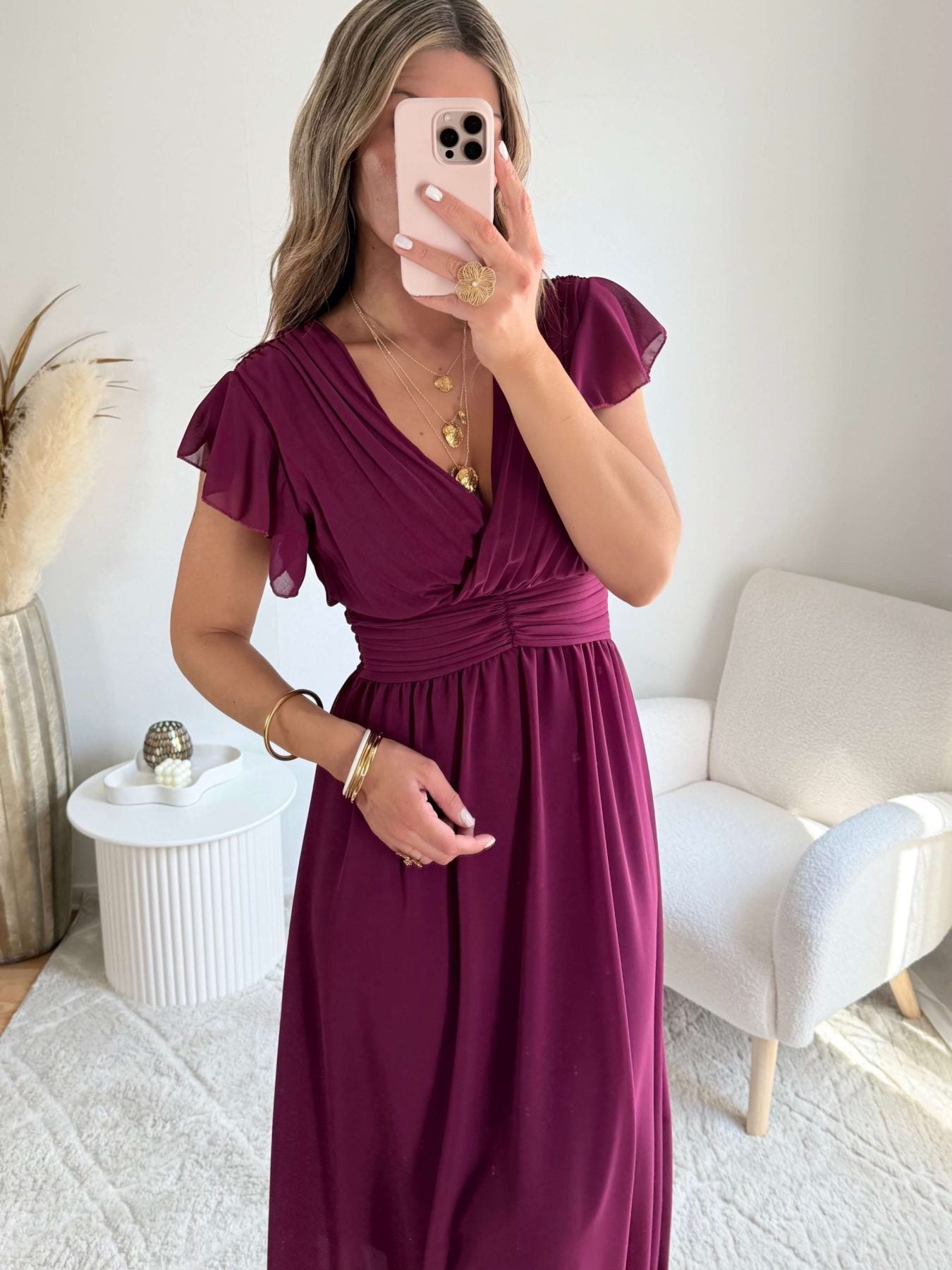 Robe longue fluide prune cérémonie - Zoé - Robe Easy Dressing