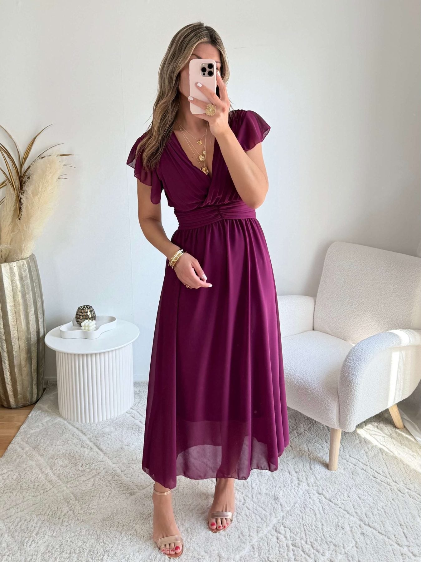 Robe longue fluide prune cérémonie - Zoé - Robe Easy Dressing