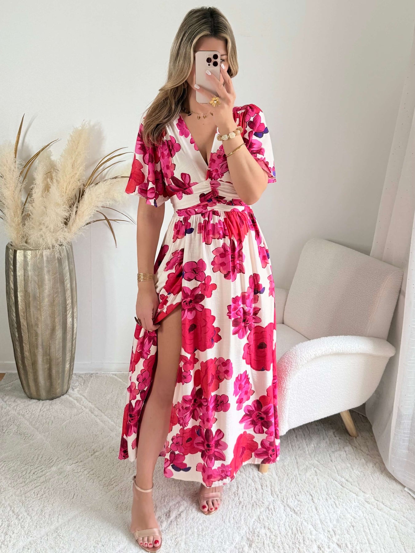 Robe longue fendue fleurie - Anaïs du 36 au 50 - Easy Dressing