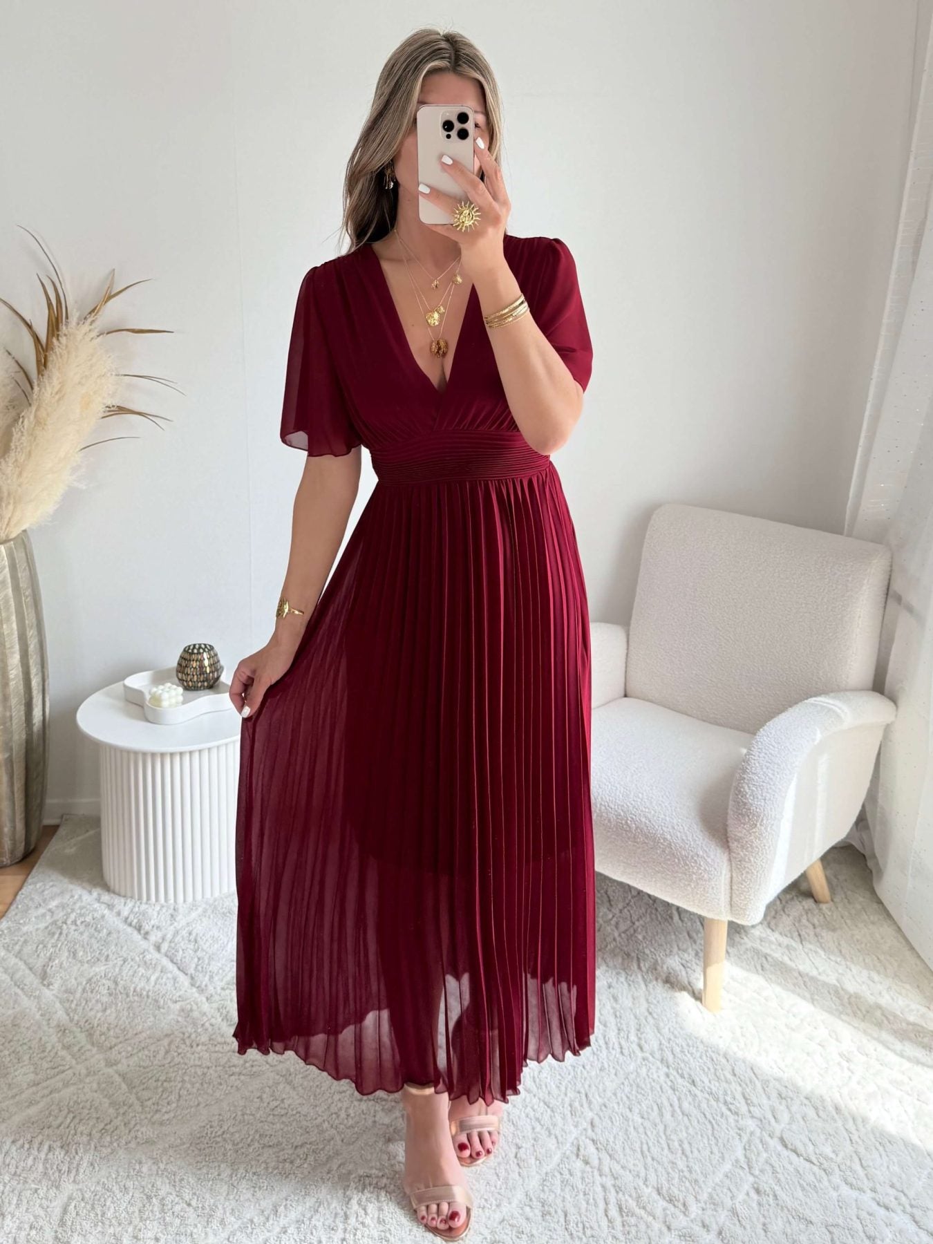Robe plissée bordeaux Ana pour cérémonies - Easy Dressing