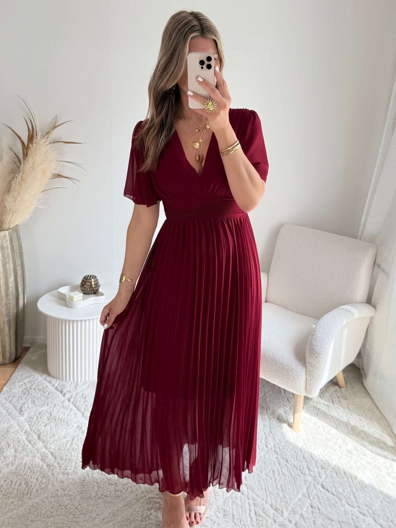 Robe plissée bordeaux Ana pour cérémonies - Easy Dressing