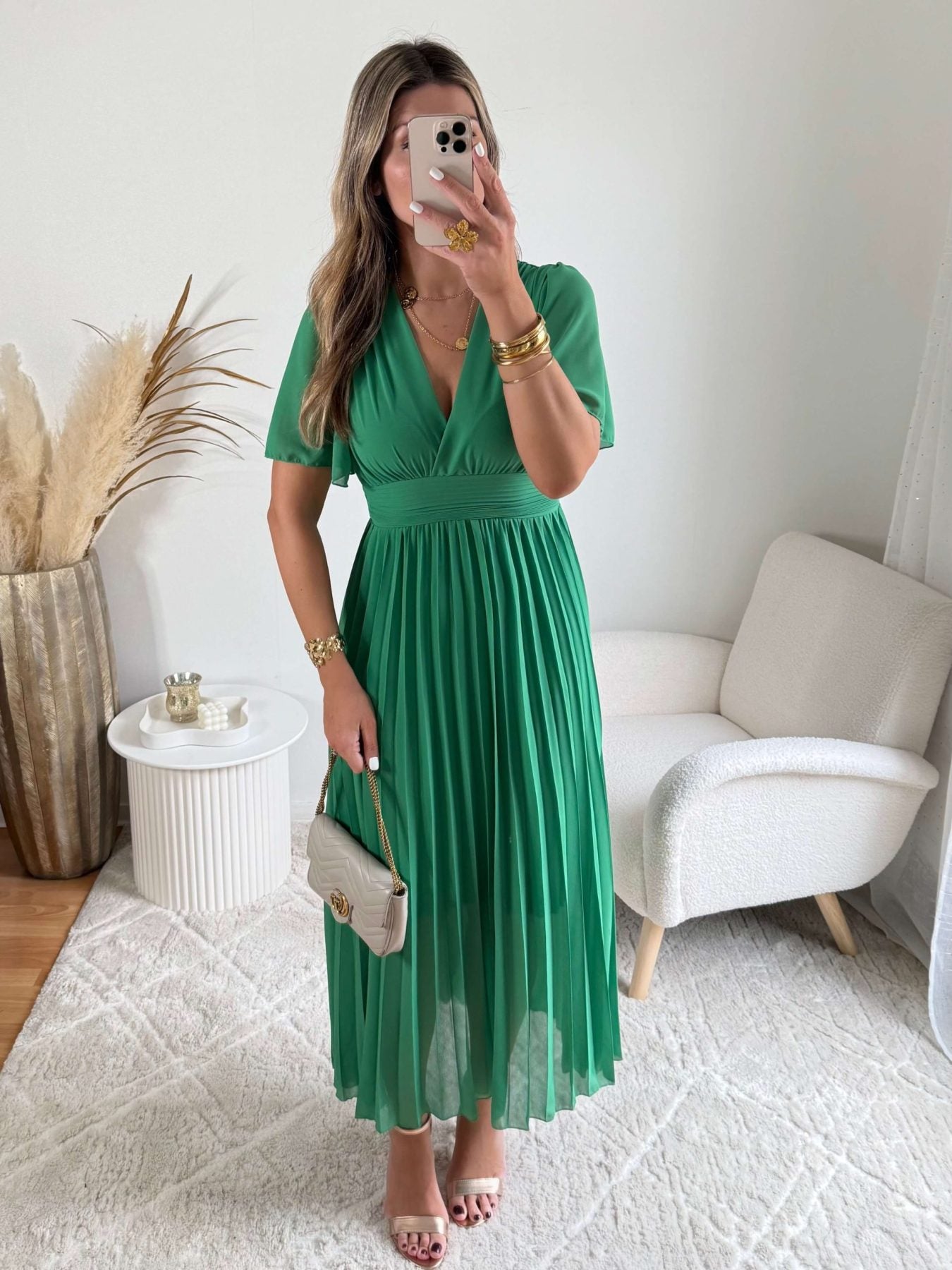 Robe plissée verte Ana idéale pour cérémonie