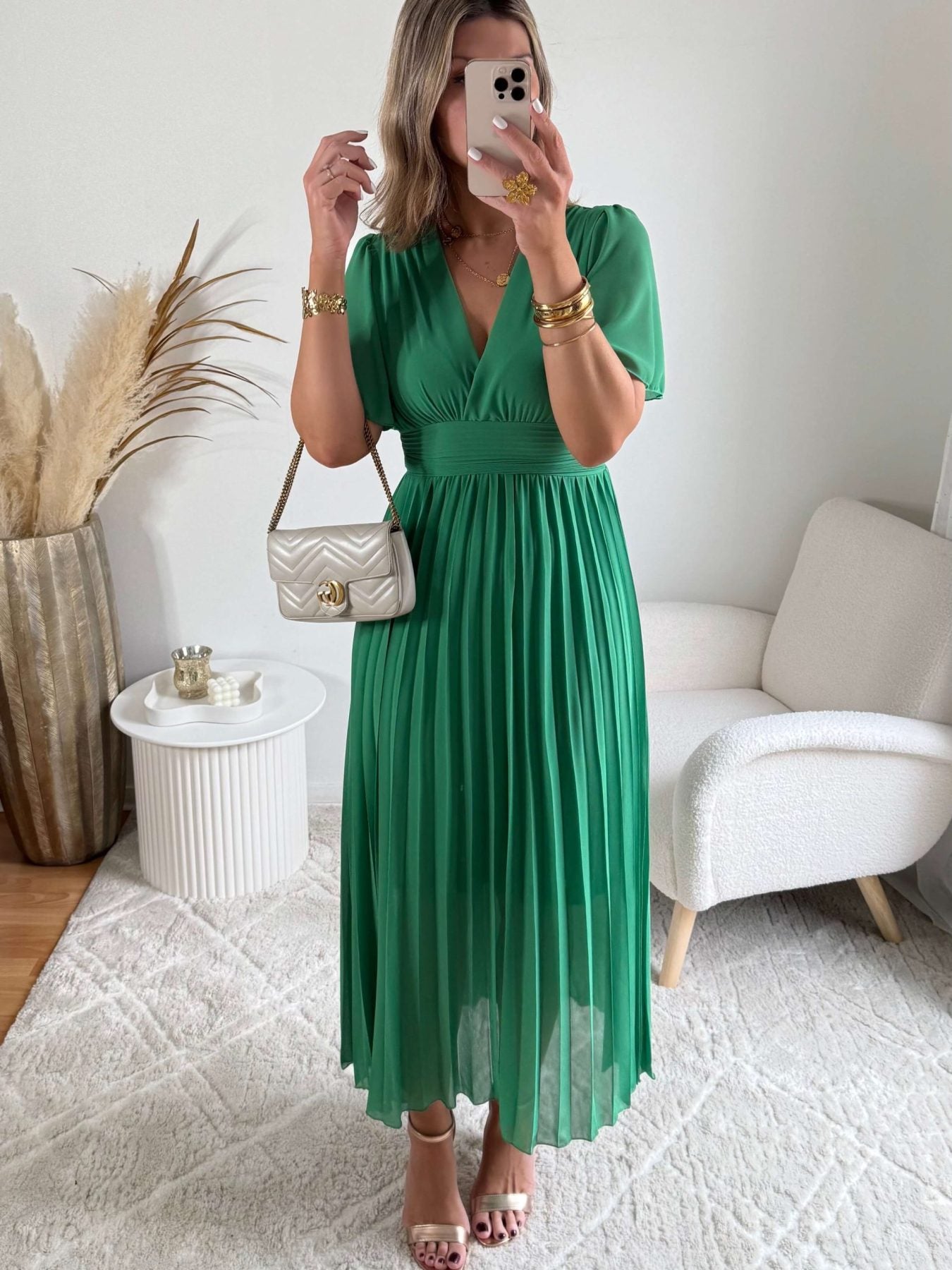 Robe plissée verte Ana idéale pour cérémonie
