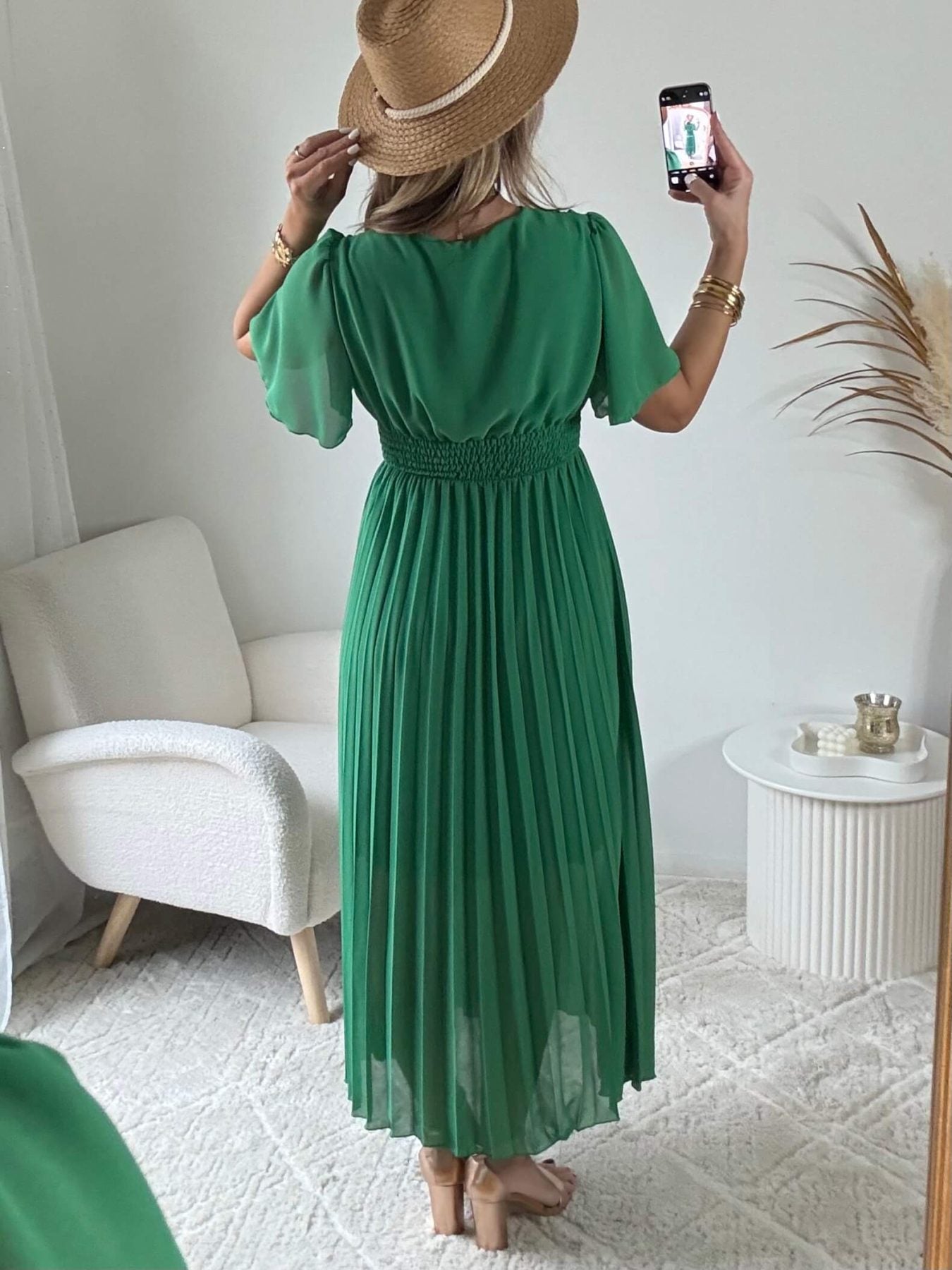 Robe plissée verte Ana idéale pour cérémonie