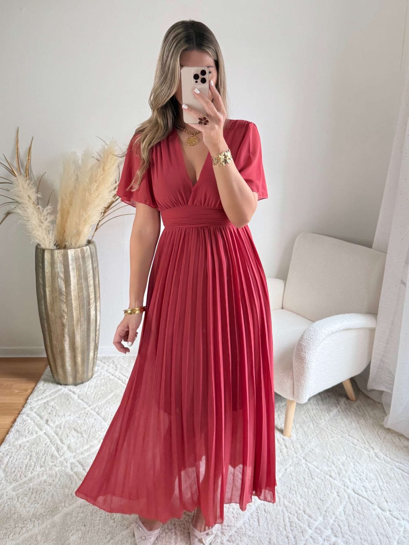 Robe plissée vieux rose Ana - Grandes Tailles cérémonies
