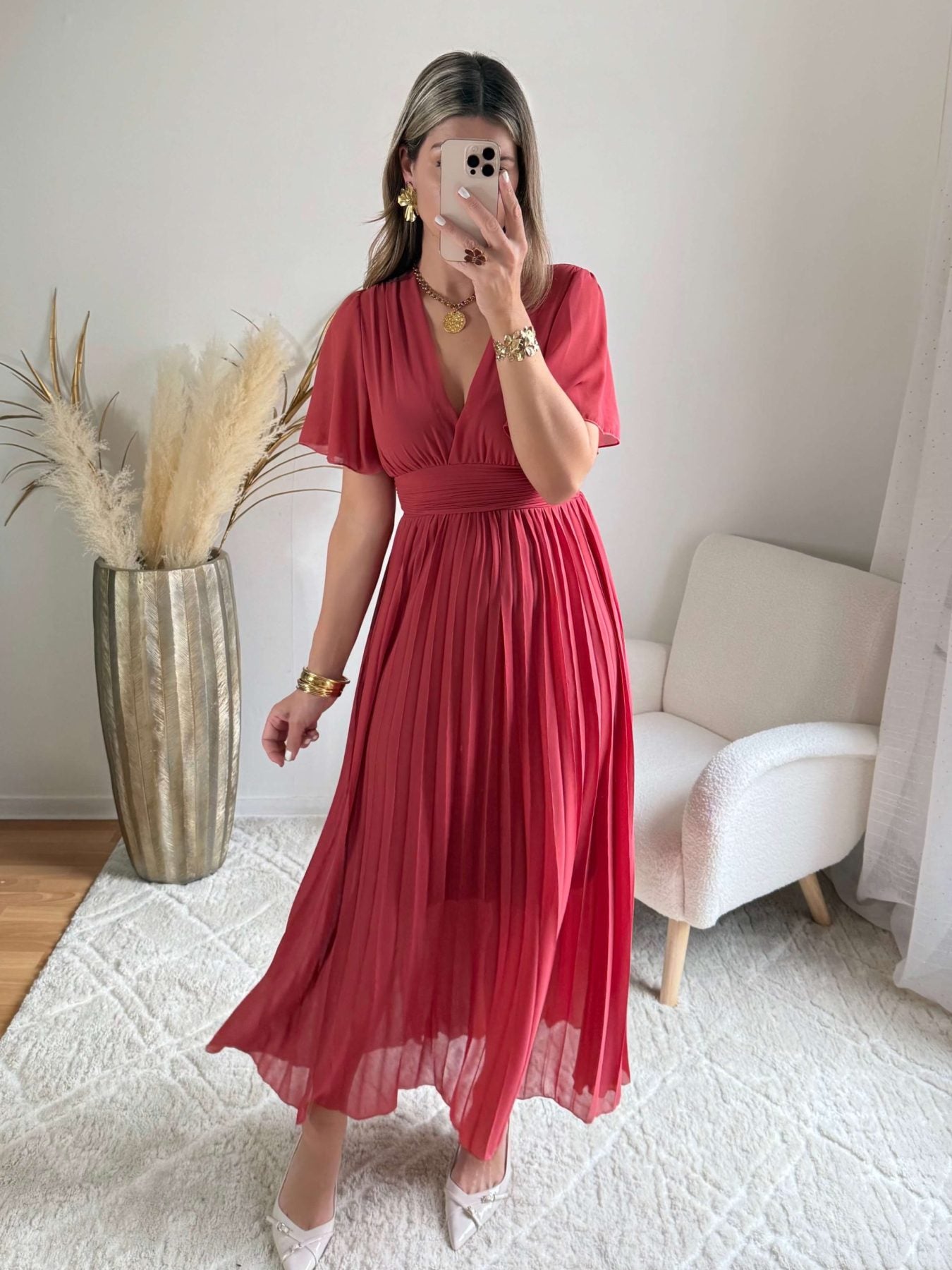 Robe plissée vieux rose Ana - Grandes Tailles cérémonies