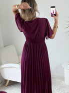 Robe longue prune plissée - Ana idéale pour cérémonie