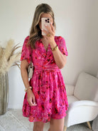 Robe courte Rosy rose fuchsia - Robe fluide imprimée femme du S au 4XL