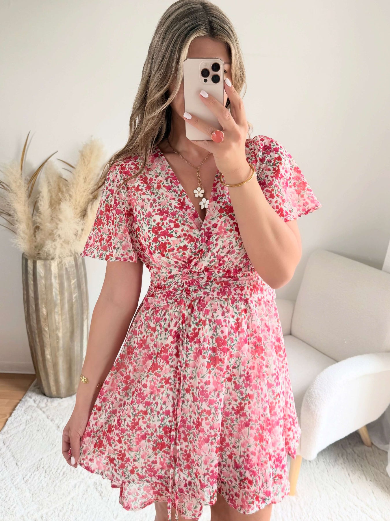 Robe Laure courte fluide imprimée rose du S au 4XL - Easy Dressing