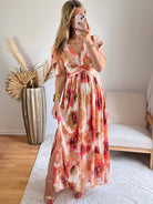 Robe fluide imprimée dorée - Aurore Easy Dressing