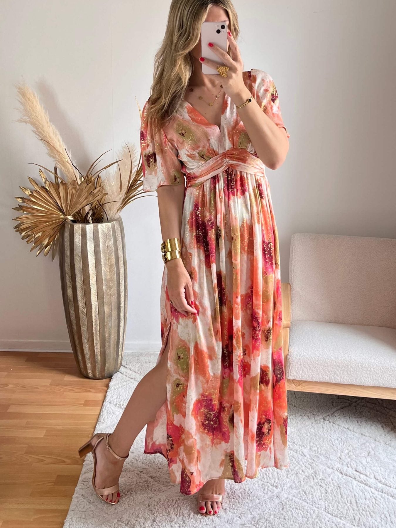Robe fluide imprimée dorée - Aurore Easy Dressing