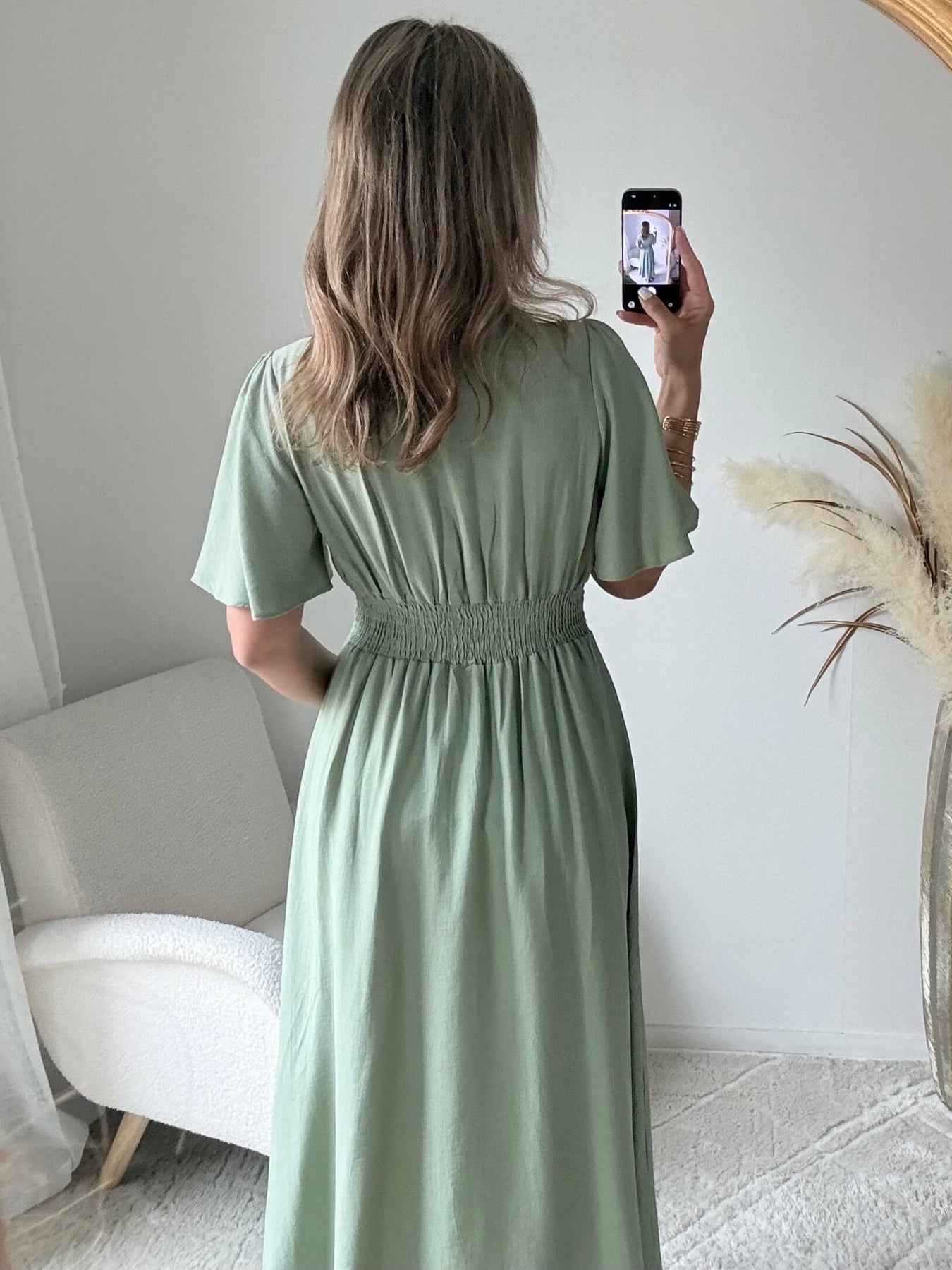 Robe Diana fendue longue vert sauge bohème chic du S au 4XL - Easy Dressing