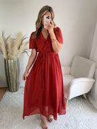 Robe Clara terracotta longue fluide avec manches légères du SM au 4XL