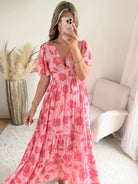 Robe longue fleurie rose - Anaelle du S au 4XL dos en V