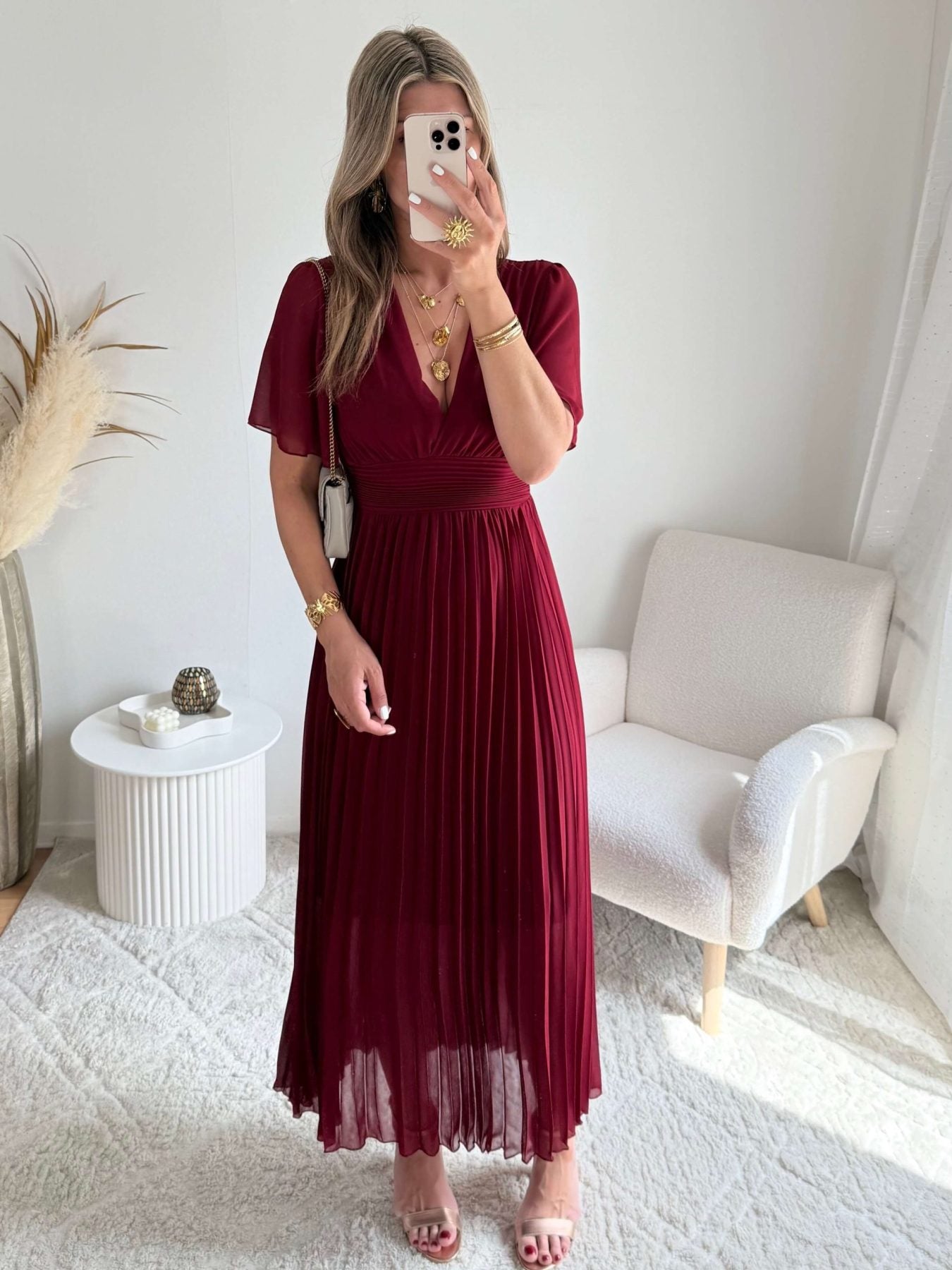 Robe plissée bordeaux Ana pour cérémonies - Easy Dressing