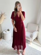 Robe plissée bordeaux Ana pour cérémonies - Easy Dressing