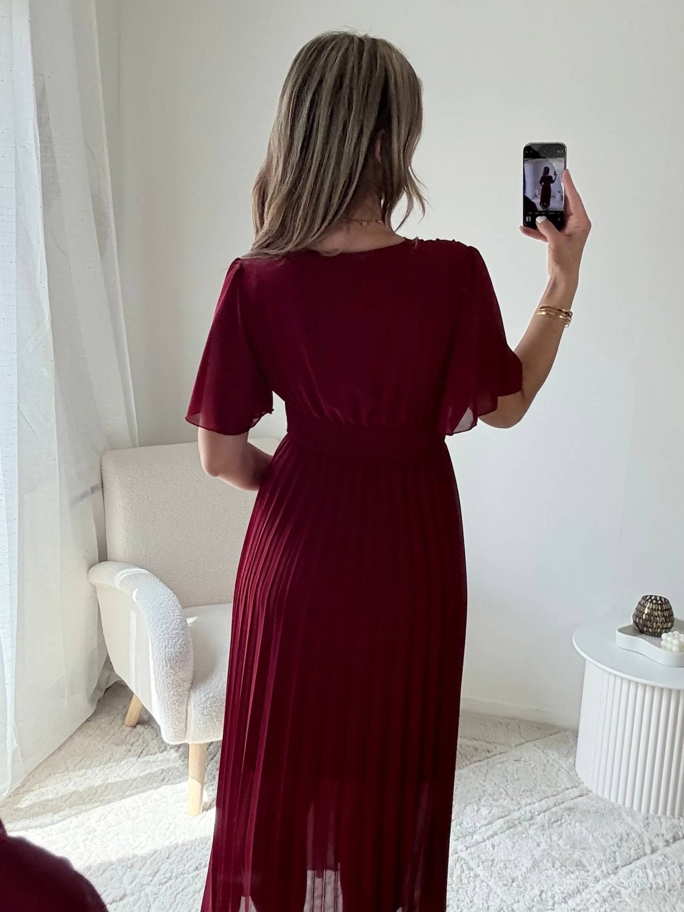 Robe plissée bordeaux Ana pour cérémonies - Easy Dressing