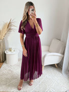 Robe longue prune plissée - Ana idéale pour cérémonie