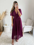 Robe longue prune plissée - Ana idéale pour cérémonie