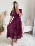 Robe longue prune plissée - Ana idéale pour cérémonie