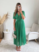 Robe plissée verte Ana idéale pour cérémonie