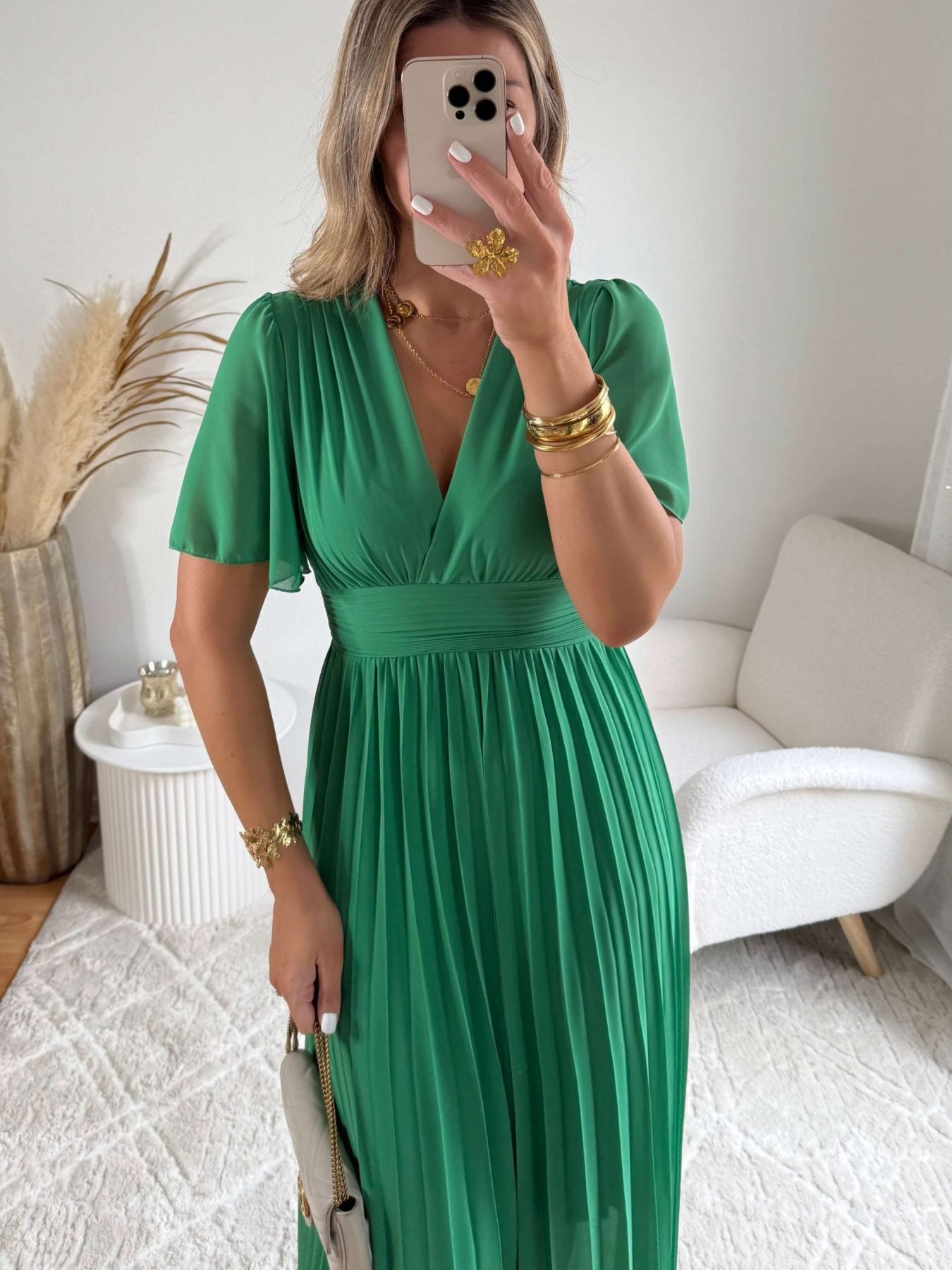 Robe plissée verte Ana idéale pour cérémonie