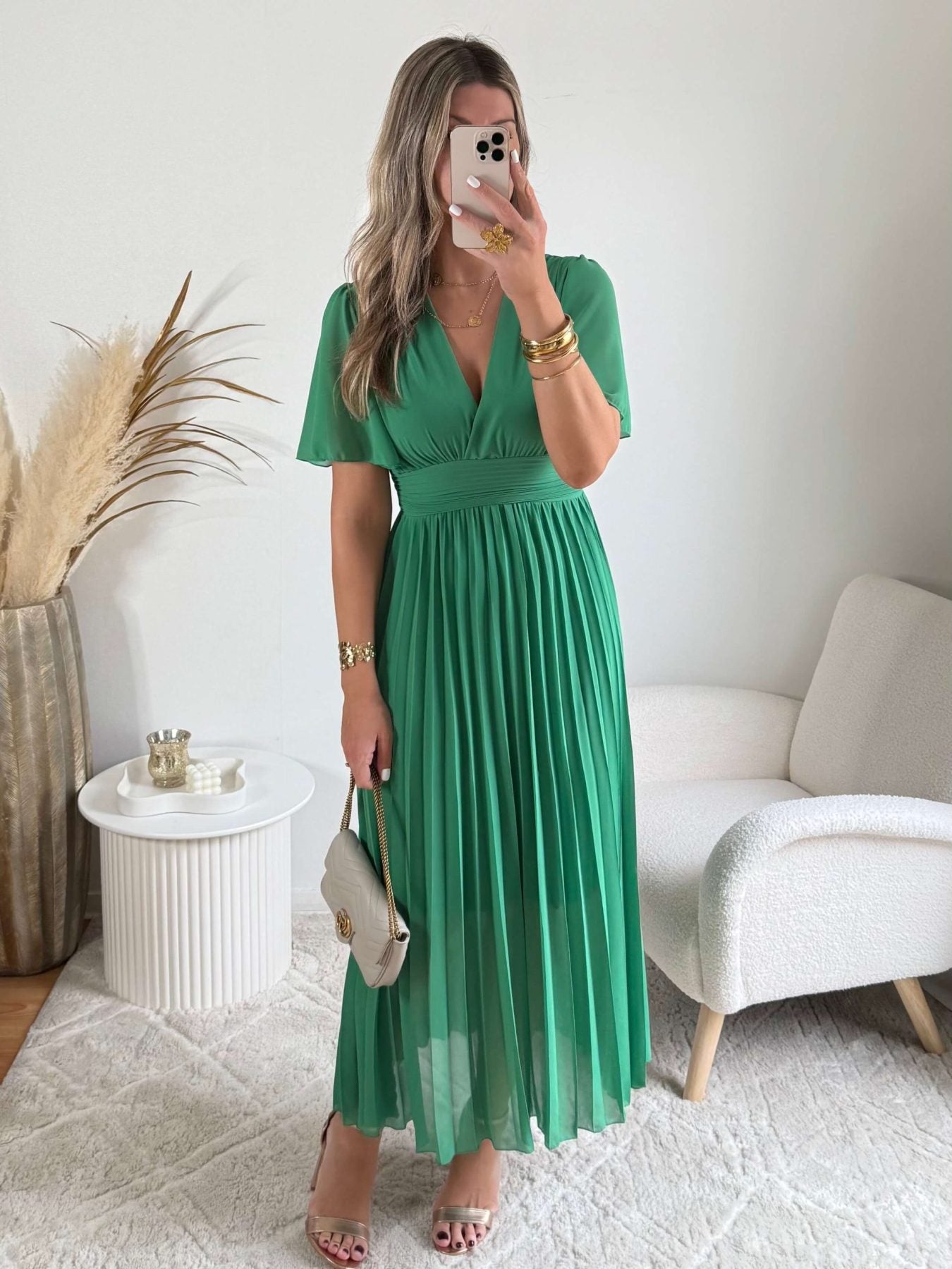 Robe plissée verte Ana idéale pour cérémonie