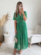 Robe plissée verte Ana idéale pour cérémonie