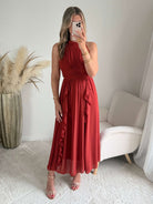 robe longue terracotta fluide col montant Ariana femme élégante Easy Dressing