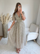 robe longue grande taille vert sauge dorée femme coupe portefeuille fluide élégante du S au 4XL Isadora