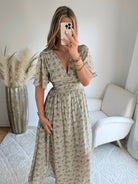 robe longue grande taille vert sauge dorée femme coupe portefeuille fluide élégante du S au 4XL Isadora