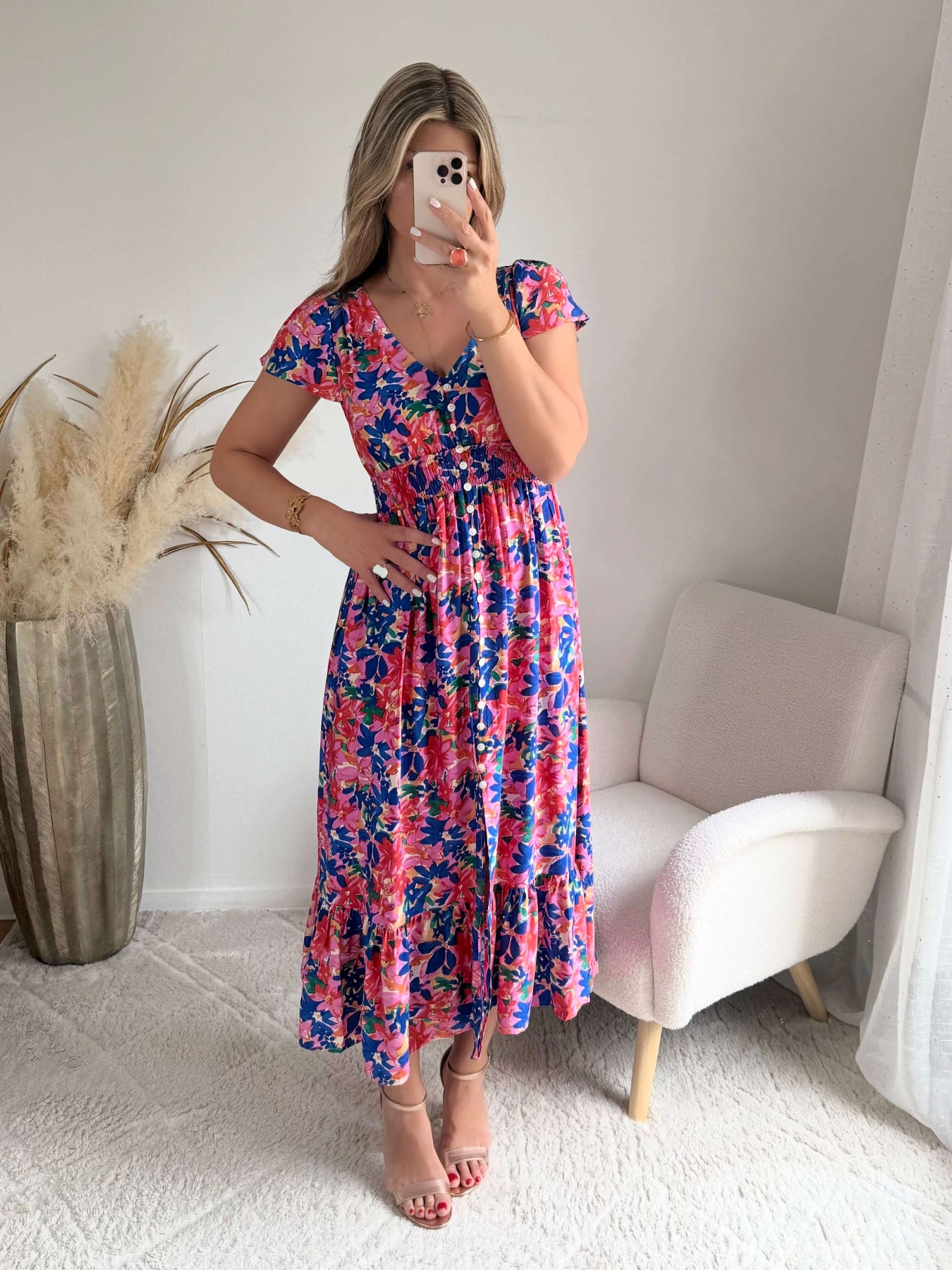 Robe midi fleurie rose et bleue - Molina