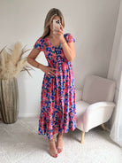Robe midi fleurie rose et bleue - Molina