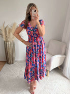 Robe midi fleurie rose et bleue - Molina