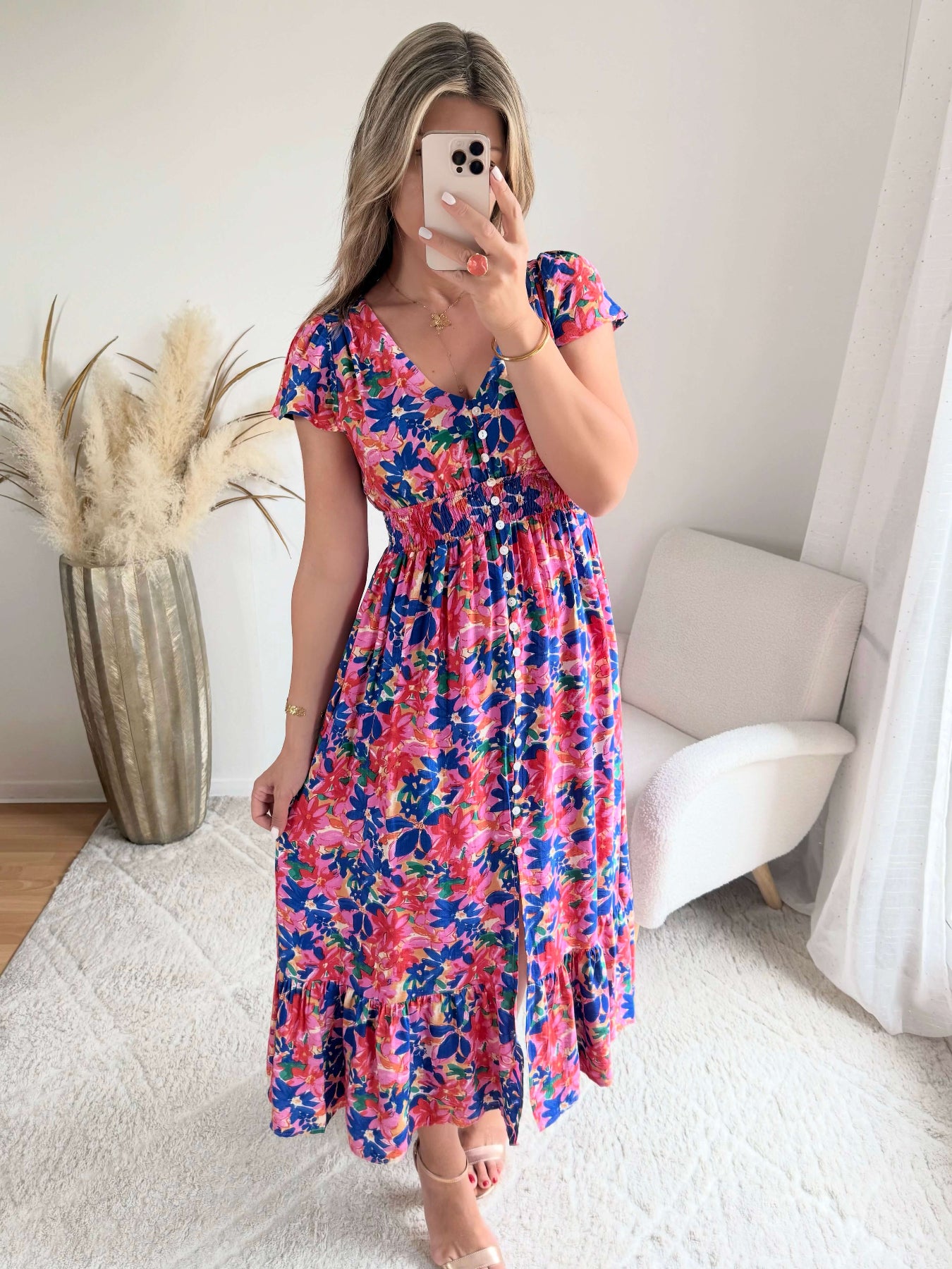 Robe midi fleurie rose et bleue - Molina