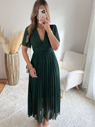 Robe plissée verte foncée - femme élégante du S au 3XL