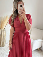 Robe plissée vieux rose Ana - Grandes Tailles cérémonies
