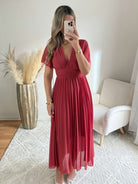 Robe plissée vieux rose Ana - Grandes Tailles cérémonies