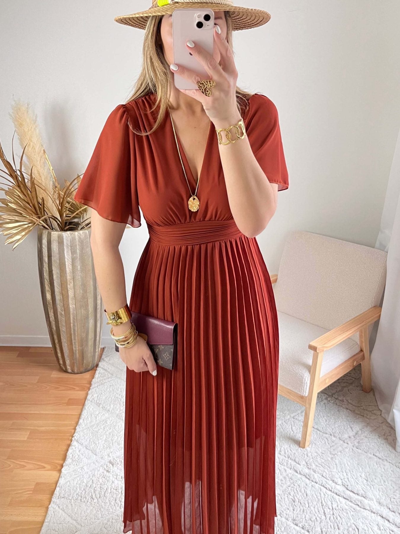 Robe  longue plissée Terracotta - Ana - du S au 4XL