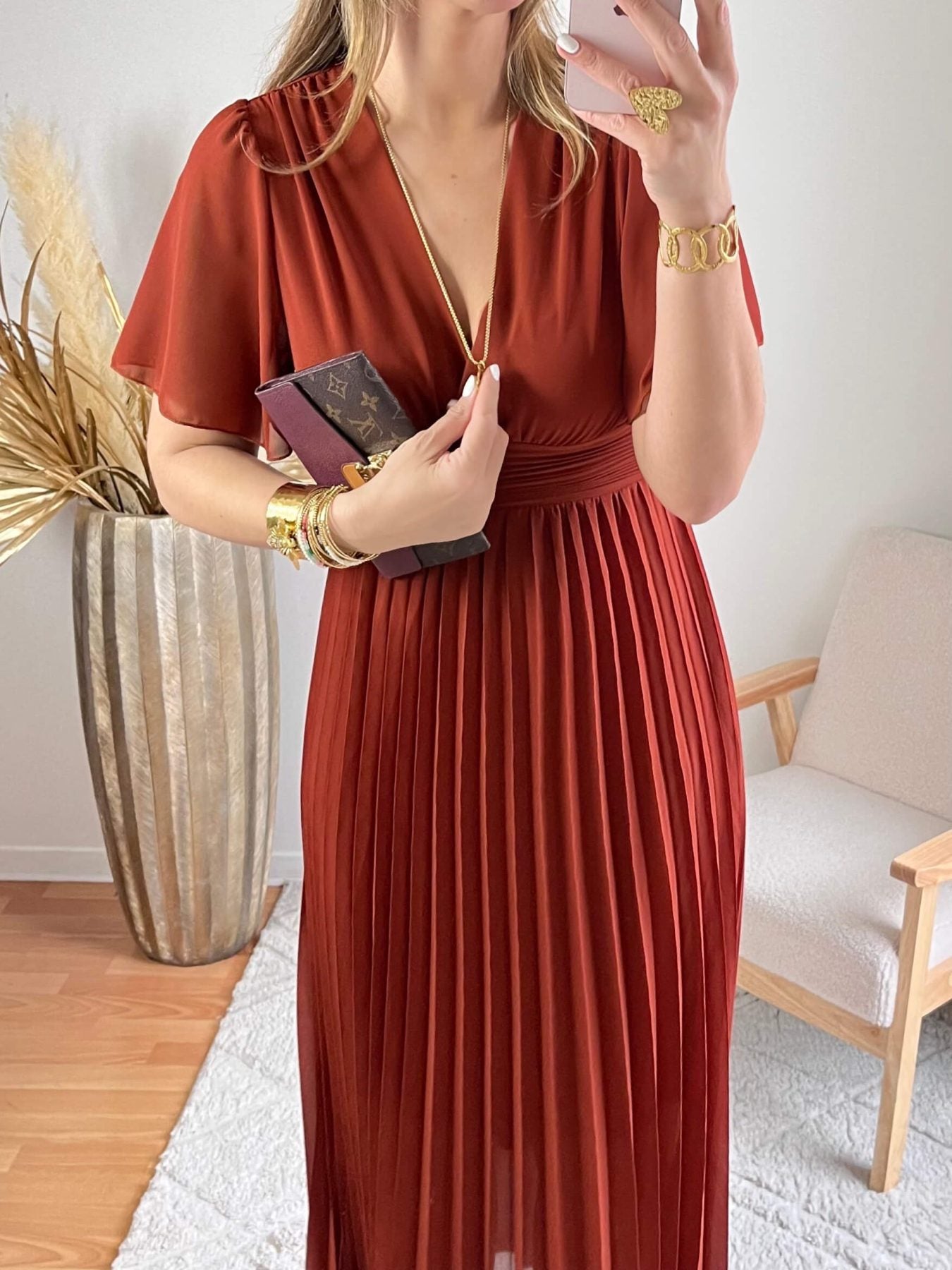 Robe  longue plissée Terracotta - Ana - du S au 4XL