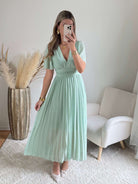 Robe vert d'eau plissée Ana idéale pour mariage ou cérémonie